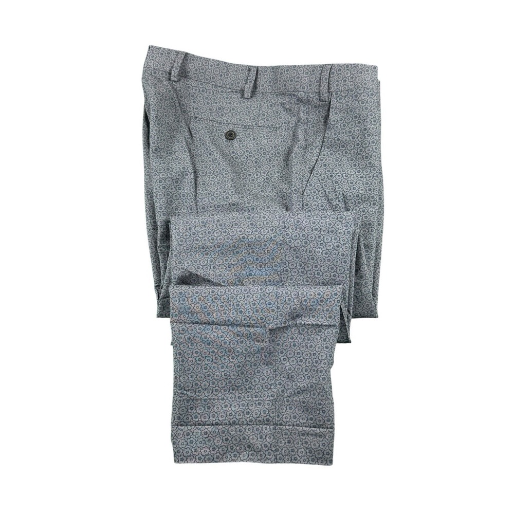Hiltl Gray Blue Floral Angelico Wool Flat Front Dress Pants Trouser Mens 34x28